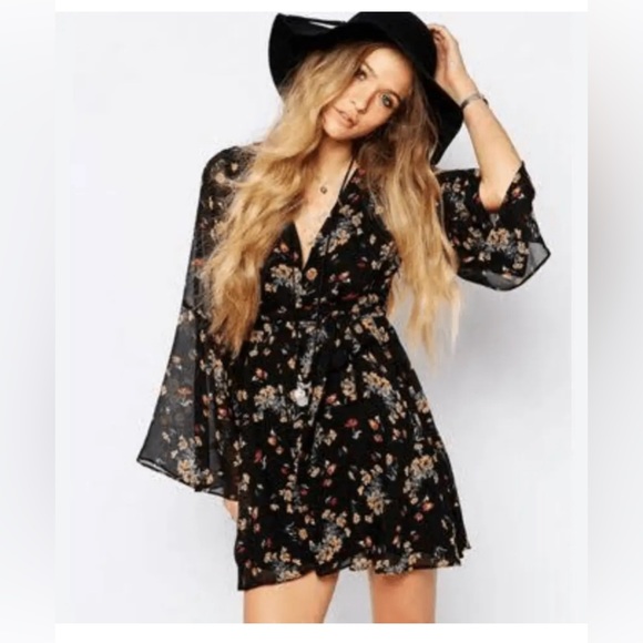 Free People Chiffon Lilou Dress in Black Print XS - Picture 2 of 11